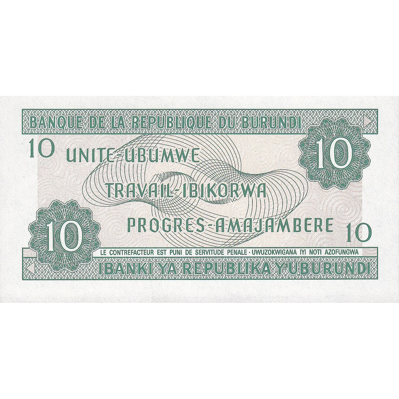 Banknot, 
  
  Burundi, 
  
  10 franków