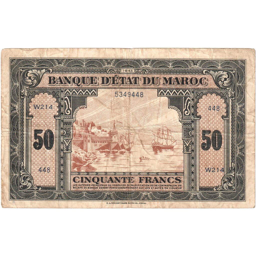 Maroko, 
  
  50 franków, 
  
  1943