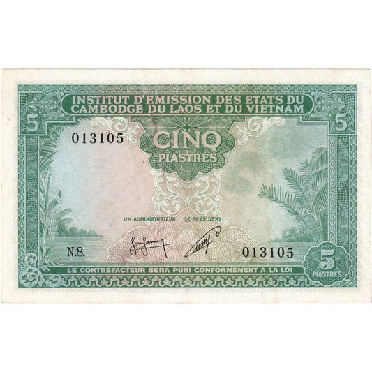 INDOCHINA FRANCUSKA, 
  
  5 Piastrów = 5 Rieli, 
  
  Bez daty (1953)