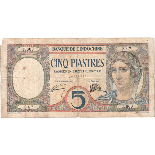 INDOCHINA FRANCUSKA, 
  
  5 Piastrów, 
  
  Bez daty (1927)