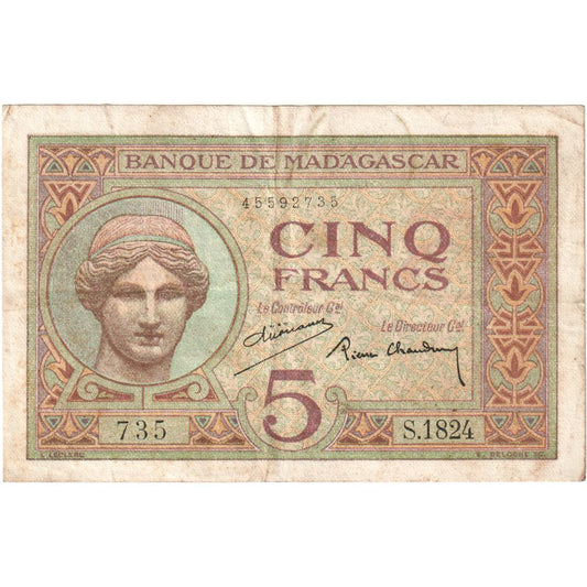 Madagaskar, 
  
  5 franków, 
  
  1937-1947