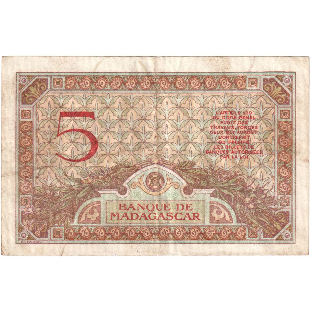 Madagaskar, 
  
  5 franków, 
  
  1937-1947