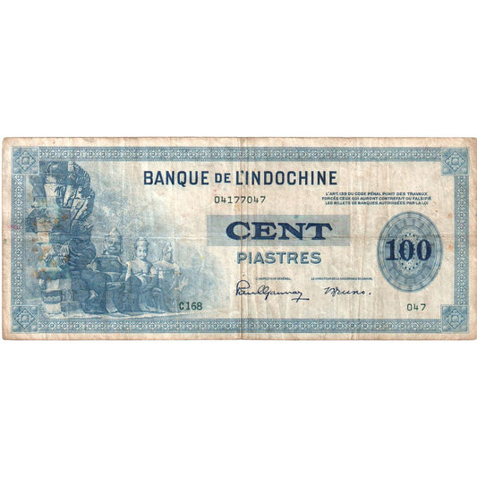 INDOCHINA FRANCUSKA, 
  
  100 Piastrów, 
  
  bez daty (1945)