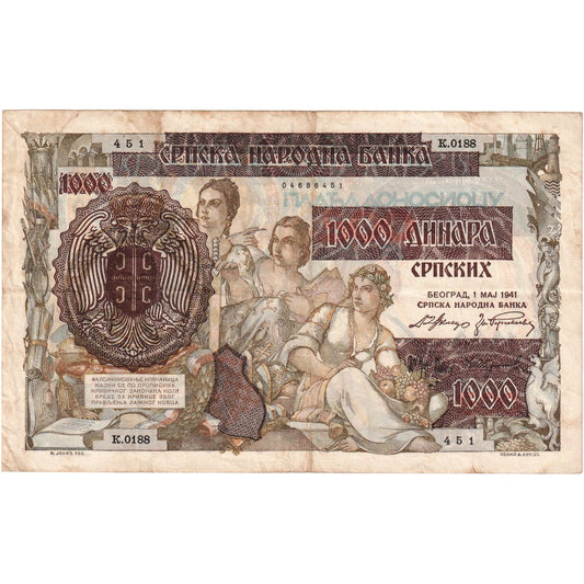 Serbia, 
  
  1000 dinarów na 500 dinarów, 
  
  1941