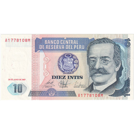 Peru, 
  
  10 Intisów, 
  
  1987-06-26