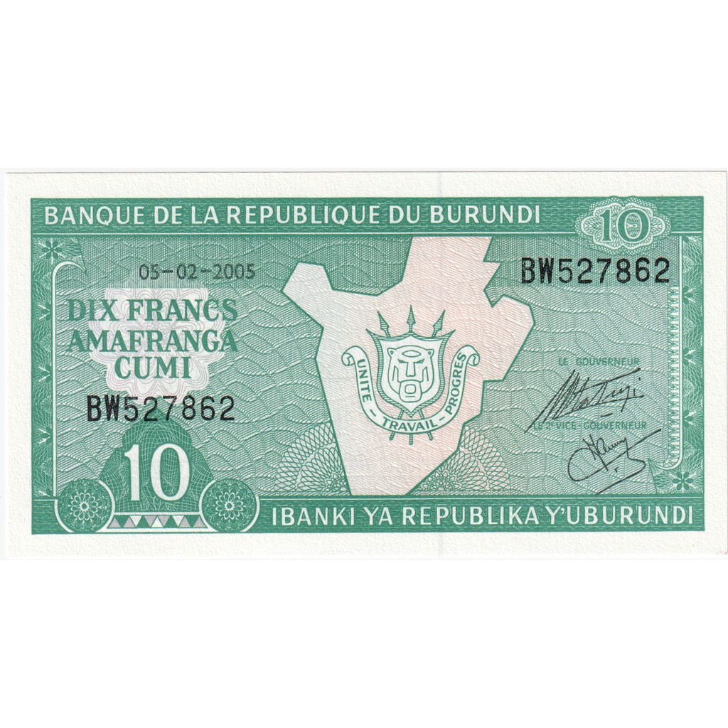 Burundi, 
  
  10 franków, 
  
  2005-02-05