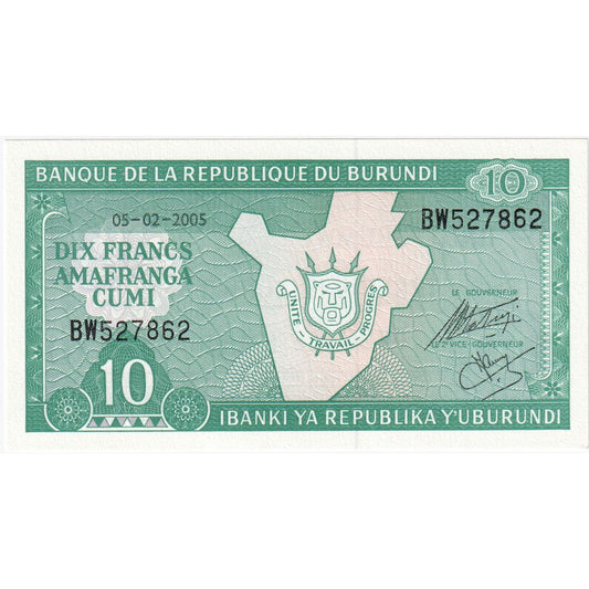 Burundi, 
  
  10 franków, 
  
  2005-02-05