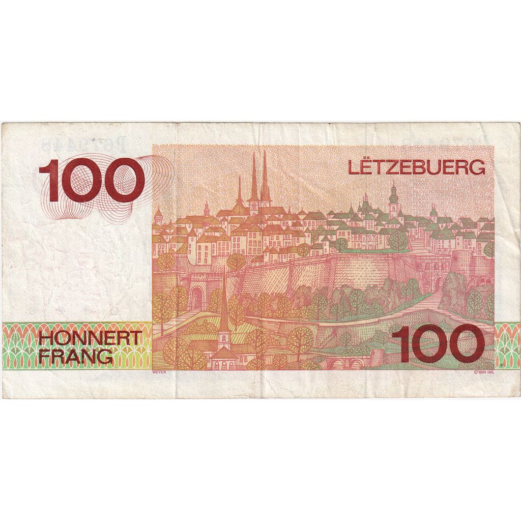 Luksemburg, 
  
  100 franków, 
  
  VF(30-35)