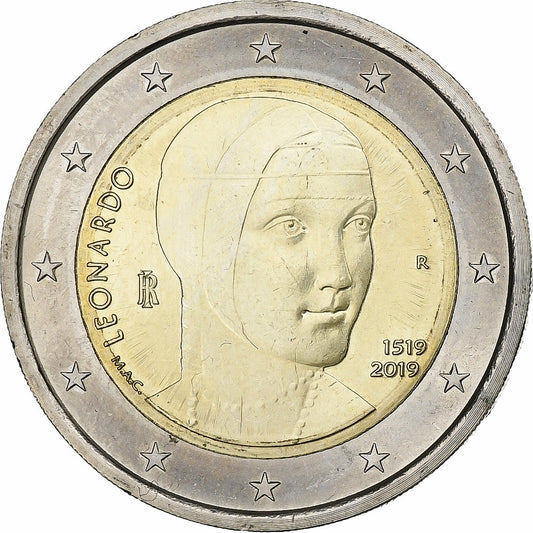 włoski, 
  
  2 euro, 
  
  Leonarda da Vinci