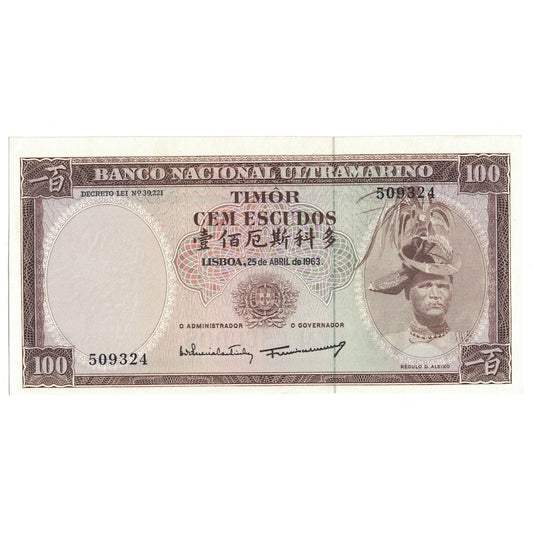 Banknot, 
  
  Timorze, 
  
  100 escudo