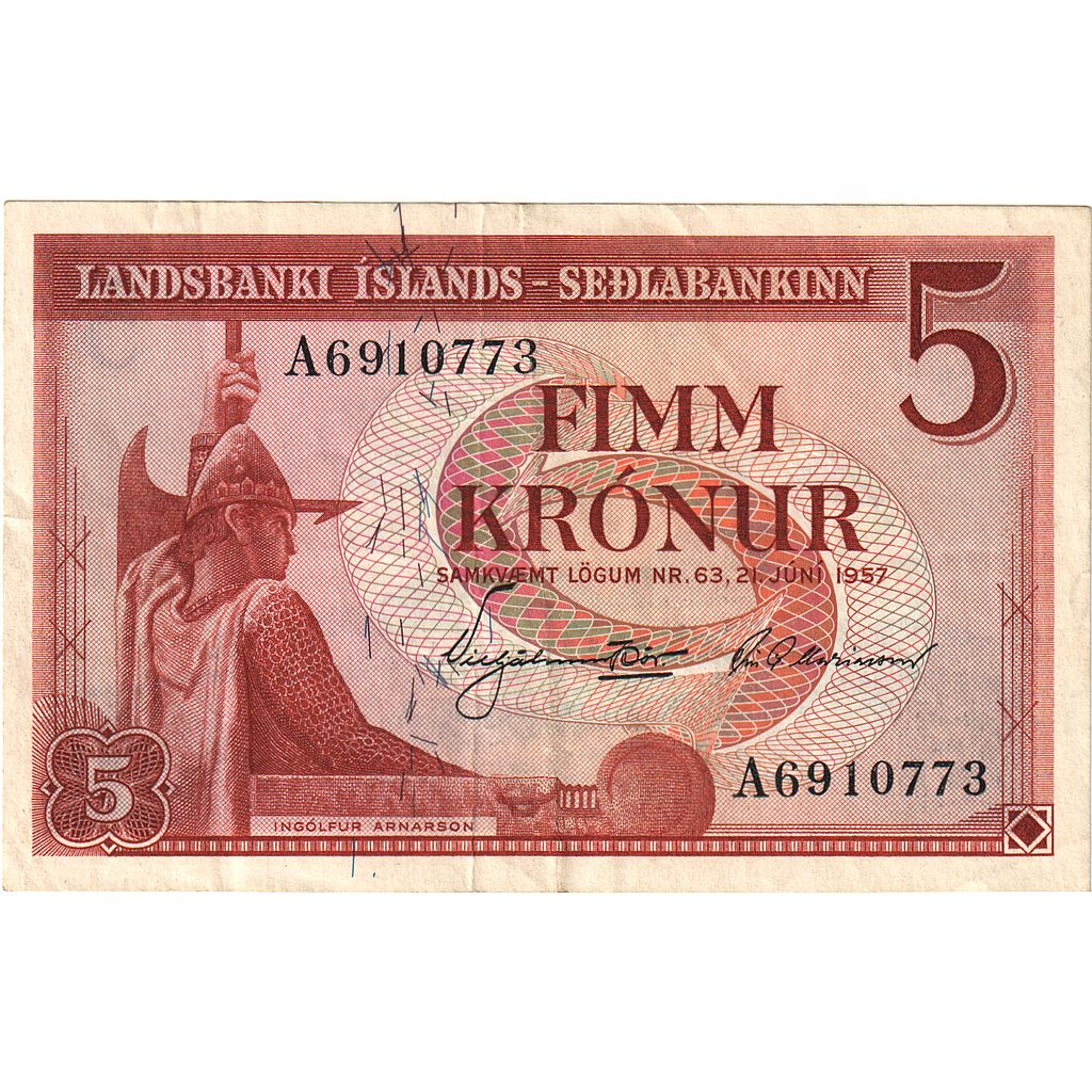 Islandia, 
  
  5 koron, 
  
  21.06.1957