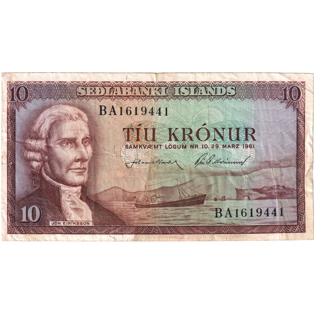 Islandia, 
  
  10 koron, 
  
  29.03.1961