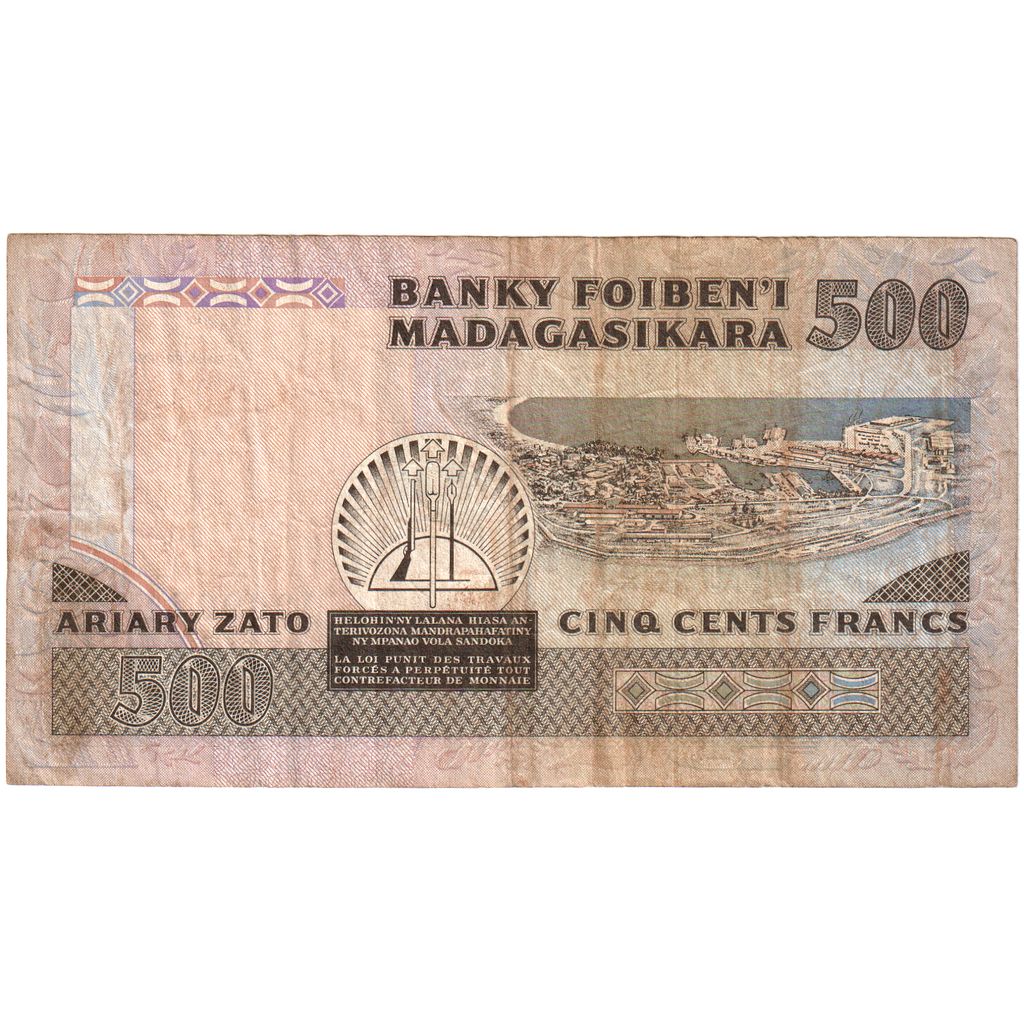 Madagaskar, 
  
  500 franków = 100 ariarów, 
  
  VF(30-35)