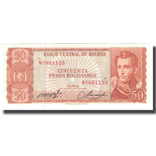 Banknot, 
  
  Boliwia, 
  
  Boliviano 50 peso