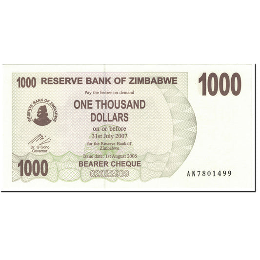 Banknot, 
  
  Zimbabwe, 
  
  1000 dolarów