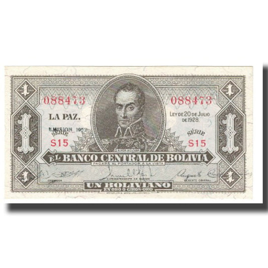 Banknot, 
  
  Boliwia, 
  
  1 Boliviano