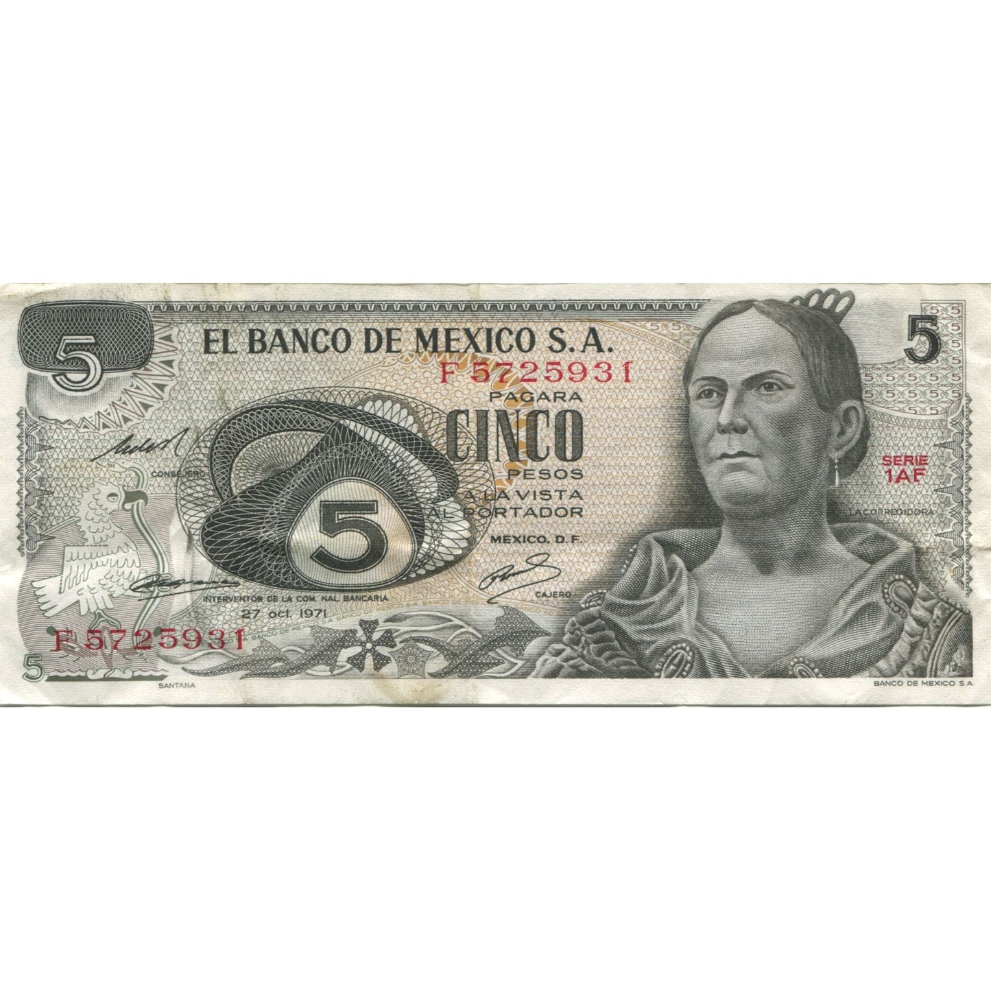 Banknot, 
  
  Meksyk, 
  
  5 peso