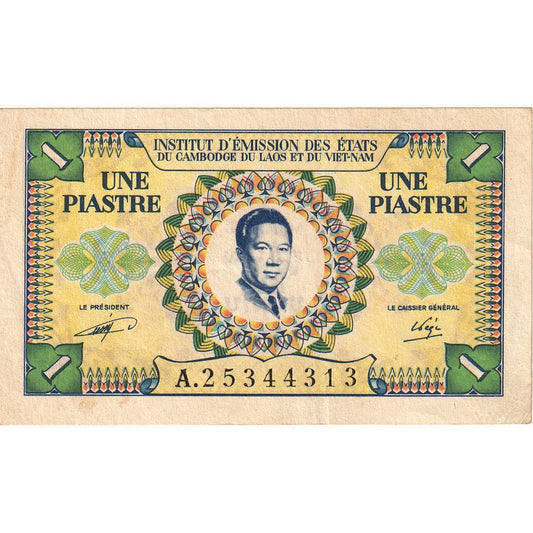 Banknot, 
  
  INDOCHINA FRANCUSKA, 
  
  1 Piastre = 1 Riel