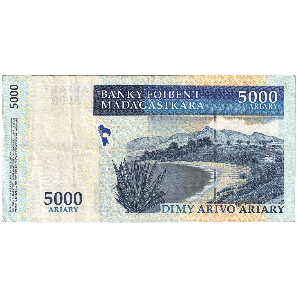 Banknot, 
  
  Madagaskar, 
  
  5000 Ariarów