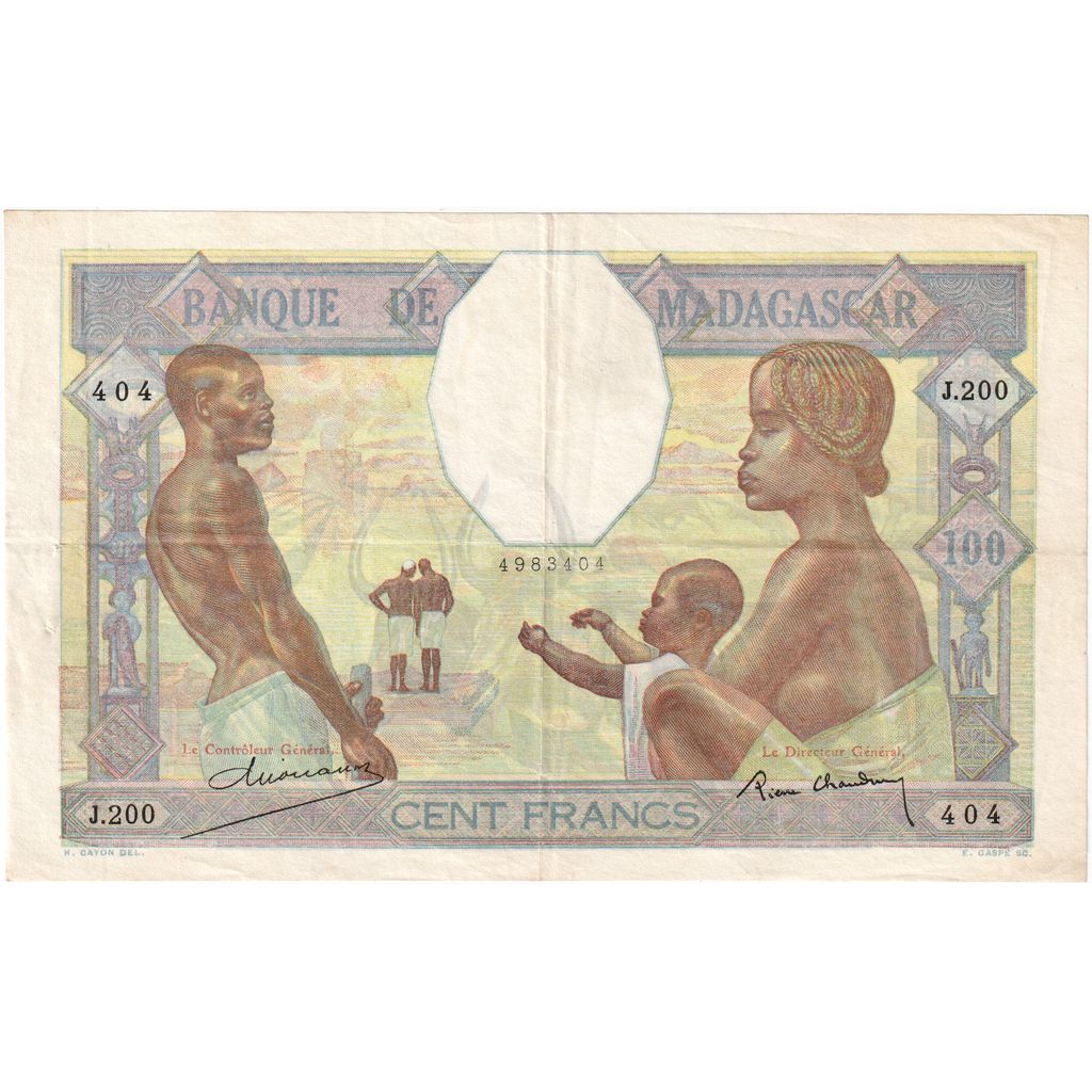 Madagaskar, 
  
  100 franków, 
  
  Bez daty (ok. 1937)