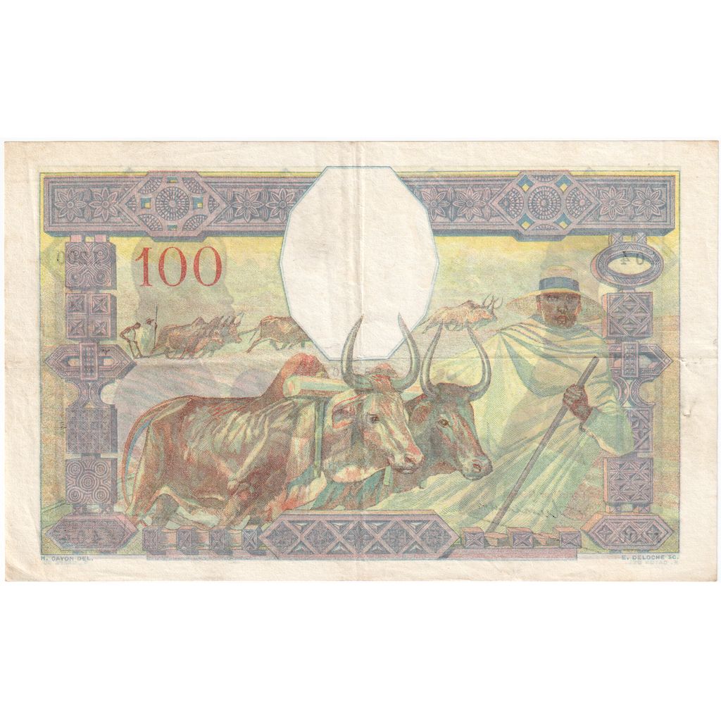 Madagaskar, 
  
  100 franków, 
  
  Bez daty (ok. 1937)