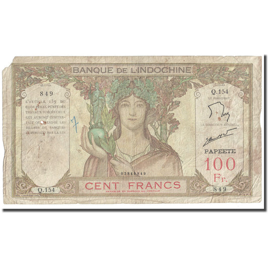 Banknot, 
  
  Tahiti, 
  
  100 franków