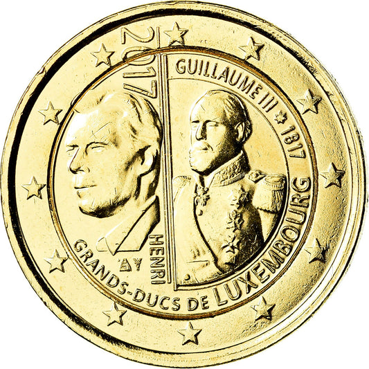 Luksemburg, 
  
  2 euro, 
  
  200 Jahre’a Guillaume’a II