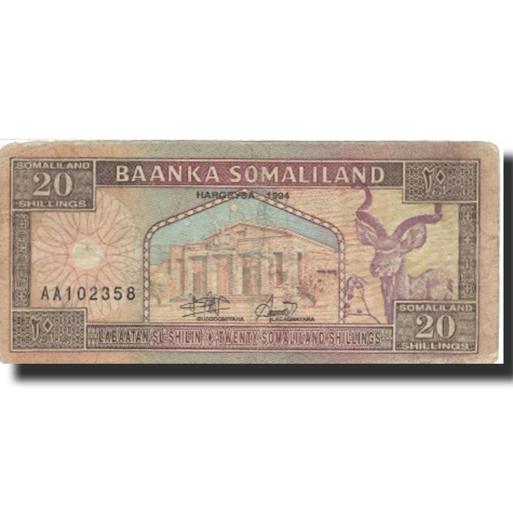 Banknot, 
  
  Somaliland, 
  
  20 szylingów = 20 szylinów