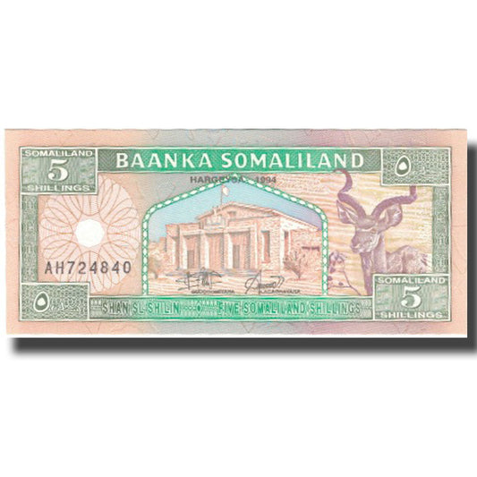 Banknot, 
  
  Somaliland, 
  
  5 szylingów = 5 szylinów