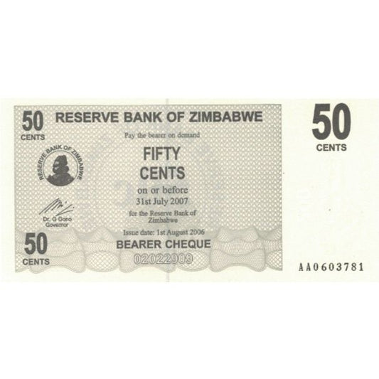 Banknot, 
  
  Zimbabwe, 
  
  50 centów